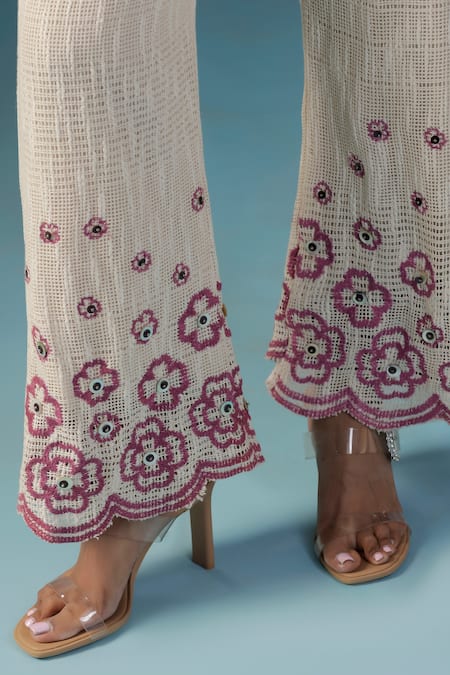 Buy Two Sisters By Gyans White Embroidery Collared Organic Jute Tunic And Pant Set Buy_Two Sisters By Gyans_White Embroidery Collared Organic Jute Tunic And Pant Set