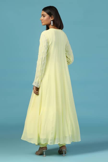 Two Sisters By Gyans Yellow Georgette Anarkali Set 