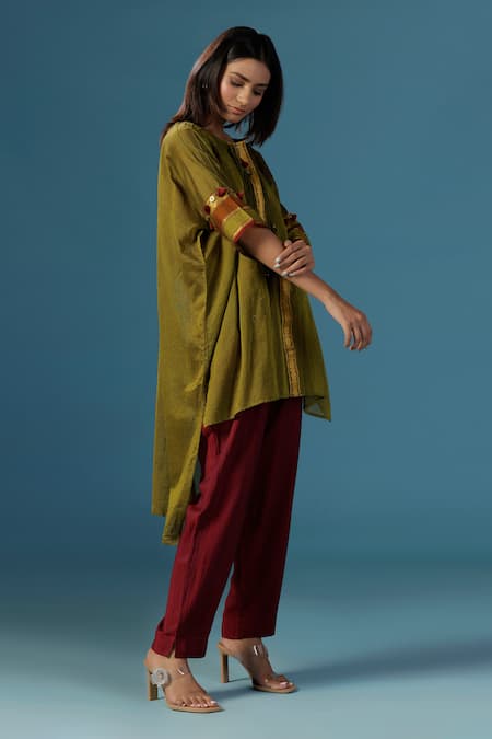 Buy Two Sisters By Gyans Green Chanderi Cotton Round Neck Kaftan And Pant Set Online at Aza Fashions Buy_Two Sisters By Gyans_Green Chanderi Cotton Round Neck Kaftan And Pant Set _Online_at_Aza_Fashions