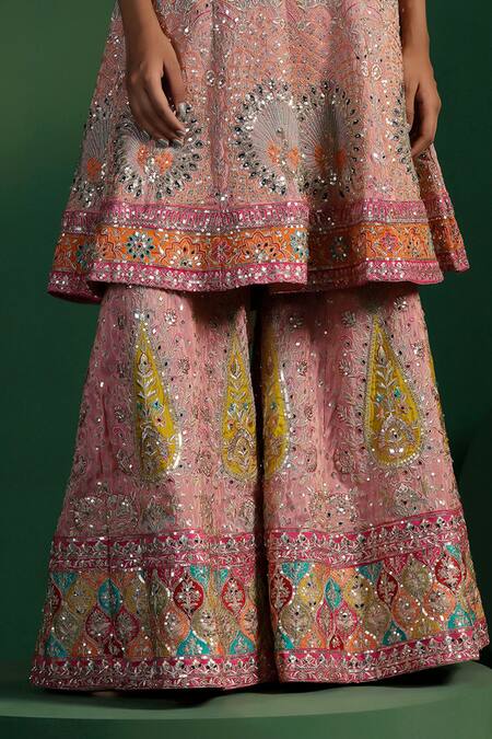 Buy_Two Sisters By Gyans_Pink Silk Sequins, Embroidery V-neck Kurta Set