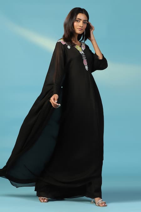Buy_Two Sisters By Gyans_Black Chiffon Embroidery Round Neck Designer Gown _Online_at_Aza_Fashions