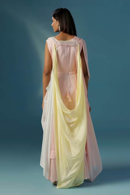 Two Sisters By Gyans Pink Crepe Jacket & Kurta Set 