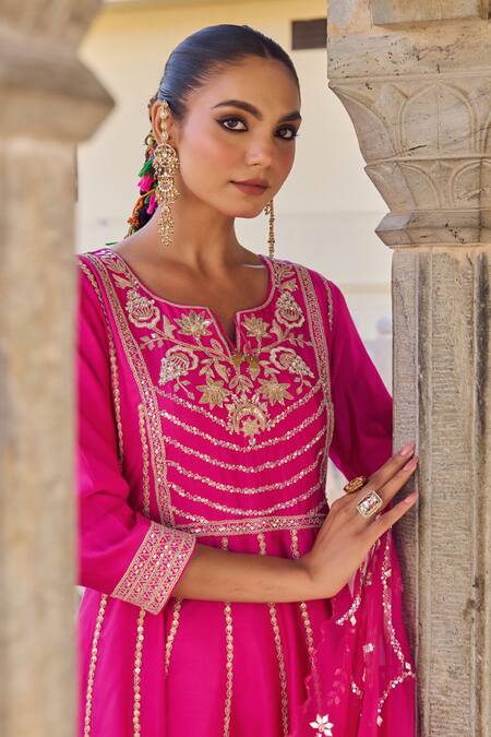 Vinita Bhansali Pink , Organza Embroidery Round Neck Gulbaag Anarkali Set Online at Aza Fashions Vinita Bhansali_Pink , Organza Embroidery Round Neck Gulbaag Anarkali Set _Online_at_Aza_Fashions