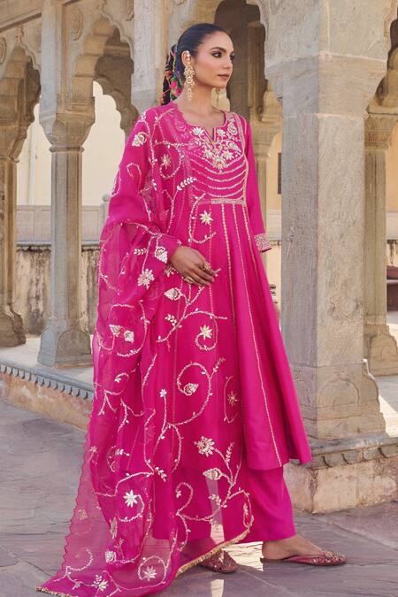 Buy Vinita Bhansali Pink , Organza Embroidery Round Neck Gulbaag Anarkali Set Online at Aza Fashions Buy_Vinita Bhansali_Pink , Organza Embroidery Round Neck Gulbaag Anarkali Set _Online_at_Aza_Fashions
