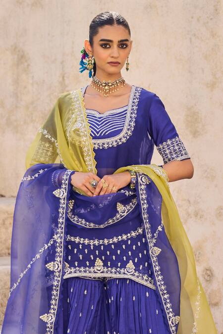 Vinita Bhansali Blue , Organza Sequins, Embroidery Round Designer Padma Sharara Set Online at Aza Fashions Vinita Bhansali_Blue , Organza Sequins, Embroidery Round Designer Padma Sharara Set _Online_at_Aza_Fashions