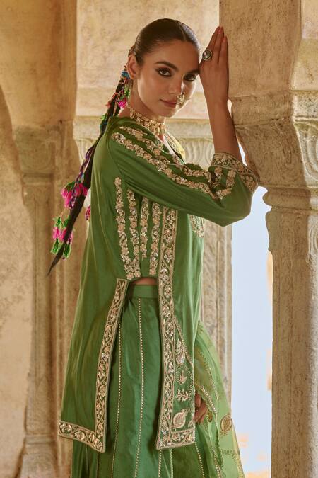 Buy Vinita Bhansali Green , Organza Embroidery, Sequins Round Neck Gharara Set Online at Aza Fashions Buy_Vinita Bhansali_Green , Organza Embroidery, Sequins Round Neck Gharara Set _Online_at_Aza_Fashions