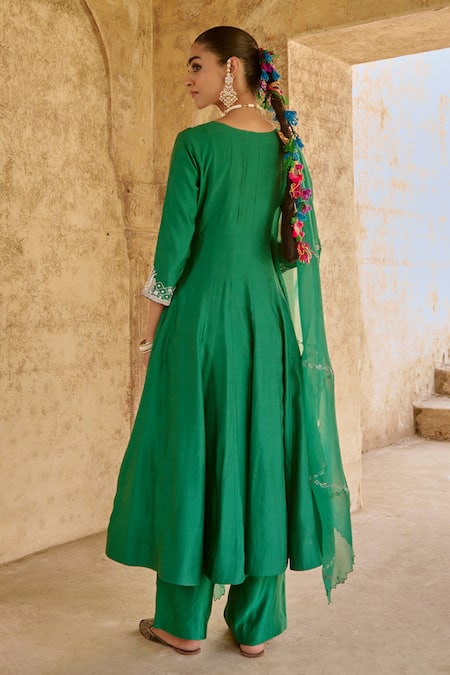 Vinita Bhansali Green Silk Anarkali Set with Dupatta 
