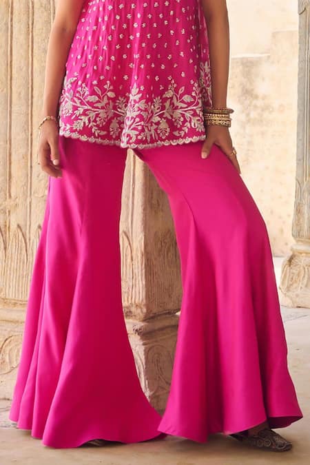 Vinita Bhansali Pink Silk Embroidery Square Neck Gulaban Co-ord Set In Online at Aza Fashions Vinita Bhansali_Pink Silk Embroidery Square Neck Gulaban Co-ord Set In _Online_at_Aza_Fashions