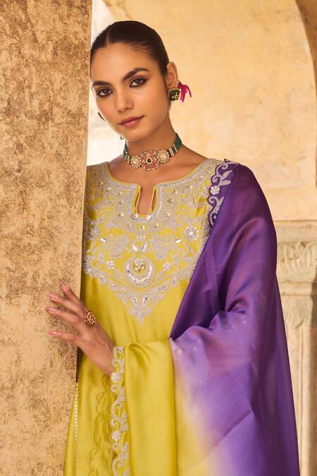 Vinita Bhansali Green Silk Embroidery Keyhole Neck Rangrez Anarkali Set at Aza Fashions Vinita Bhansali_Green Silk Embroidery Keyhole Neck Rangrez Anarkali Set _at_Aza_Fashions