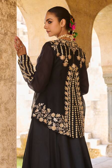 Buy Vinita Bhansali Black , Organza Embroidery Square , Round Jacket Set Online at Aza Fashions Buy_Vinita Bhansali_Black , Organza Embroidery Square , Round Jacket Set _Online_at_Aza_Fashions
