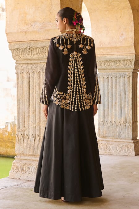 Vinita Bhansali Black Silk Organza Jacket Set 