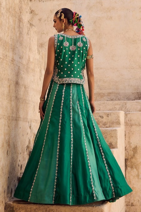 Vinita Bhansali Green Pankhuri Waist Coat - Lehenga Set 