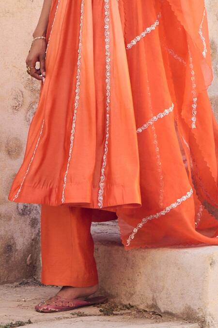 Vinita Bhansali Orange , Organza Embroidery Round Neck Saanjh Anarkali Set Online at Aza Fashions Vinita Bhansali_Orange , Organza Embroidery Round Neck Saanjh Anarkali Set _Online_at_Aza_Fashions