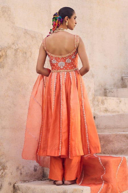 Vinita Bhansali Saanjh Orange Silk Anarkali Set 
