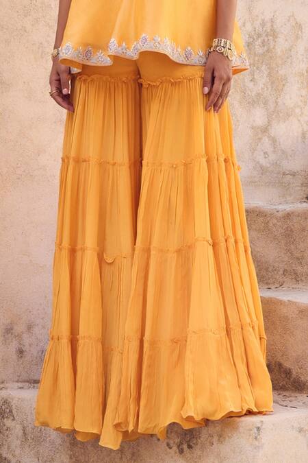 Buy Vinita Bhansali Yellow Silk, Crepe Embroidery Square Neck Gharara Set Online at Aza Fashions Buy_Vinita Bhansali_Yellow Silk, Crepe Embroidery Square Neck Gharara Set _Online_at_Aza_Fashions