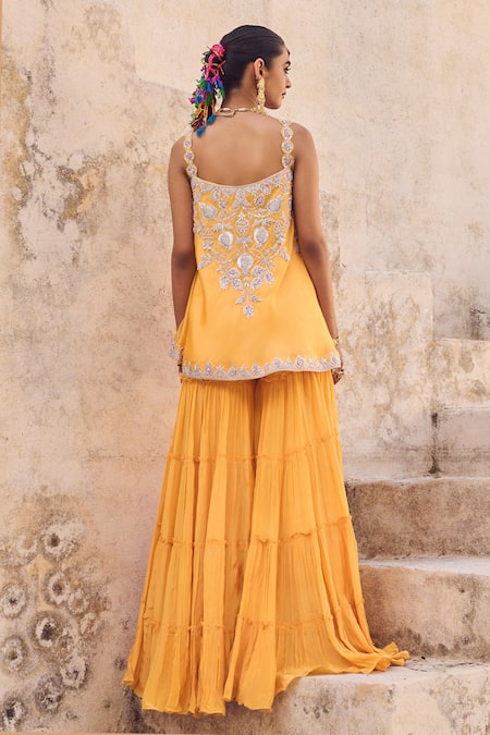Vinita Bhansali Yellow Silk Gharara Set 