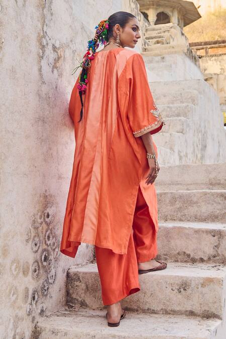 Vinita Bhansali Saanjh Orange Silk Kaftan Set 