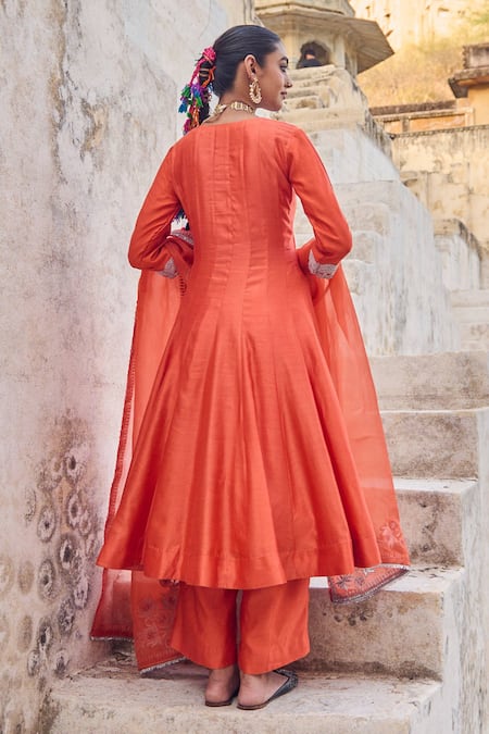Vinita Bhansali Saanjh Kamal Orange Anarkali Set 