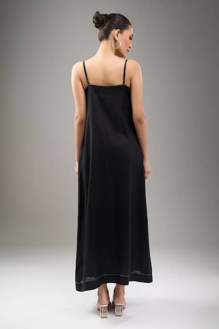 Shop Divyam Mehta Black Linen Embroidery Coal Midi Dress at Aza Fashions Shop_Divyam Mehta_Black Linen Embroidery Coal Midi Dress _at_Aza_Fashions