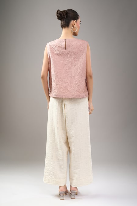 Shop_Divyam Mehta_Pink Round Neck Mulberry Textured Top _at_Aza_Fashions