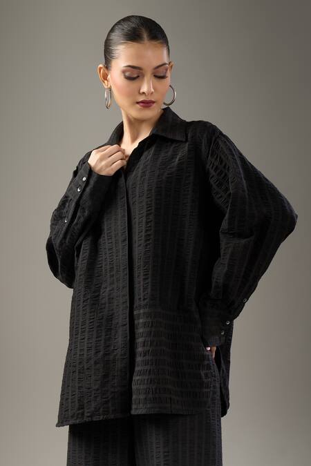 Divyam Mehta Black Handloom Cotton Collared Coal Pant Set at Aza Fashions Divyam Mehta_Black Handloom Cotton Collared Coal Pant Set _at_Aza_Fashions