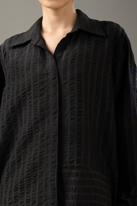 Buy Divyam Mehta Black Handloom Cotton Collared Coal Pant Set Buy_Divyam Mehta_Black Handloom Cotton Collared Coal Pant Set