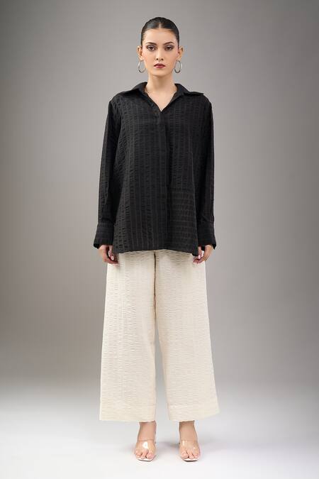 Divyam Mehta Black Handloom Cotton Collared Coal Shirt Online at Aza Fashions Divyam Mehta_Black Handloom Cotton Collared Coal Shirt _Online_at_Aza_Fashions