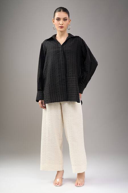 Buy Divyam Mehta Black Handloom Cotton Collared Coal Shirt Online at Aza Fashions Buy_Divyam Mehta_Black Handloom Cotton Collared Coal Shirt _Online_at_Aza_Fashions