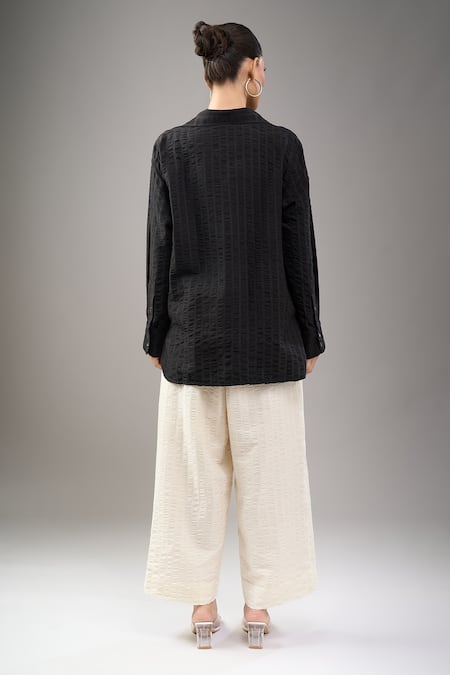 Shop Divyam Mehta Black Handloom Cotton Collared Coal Shirt at Aza Fashions Shop_Divyam Mehta_Black Handloom Cotton Collared Coal Shirt _at_Aza_Fashions