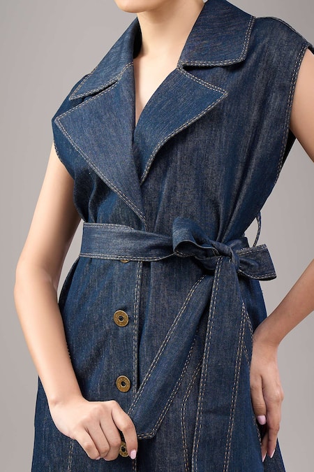 Buy_Divyam Mehta_Blue Denim Collared Midi Dress_Online_at_Aza_Fashions
