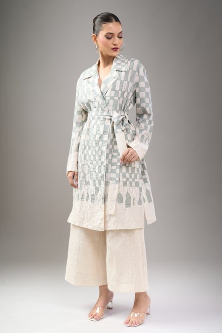Divyam Mehta Cream Mohair Collared Jacket Kurta Set 