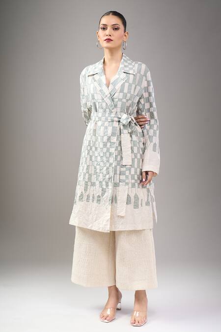 Divyam Mehta_Cream Mohair Collared Jacket Kurta Set _at_Aza_Fashions