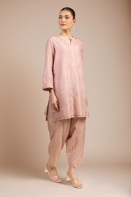 Divyam Mehta Pink Round Neck Mulberry Straight Kurta Set 