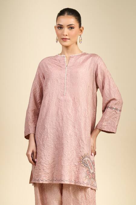 Buy_Divyam Mehta_Pink Round Neck Mulberry Straight Kurta Set _Online_at_Aza_Fashions