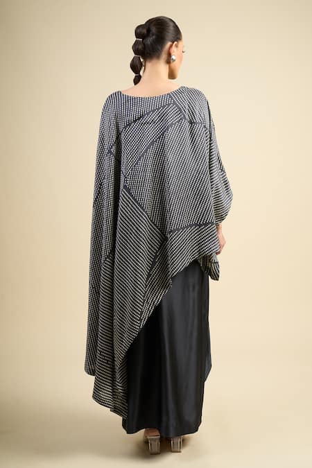 Divyam Mehta Coal Crepe Poncho & Draped Skirt Set 
