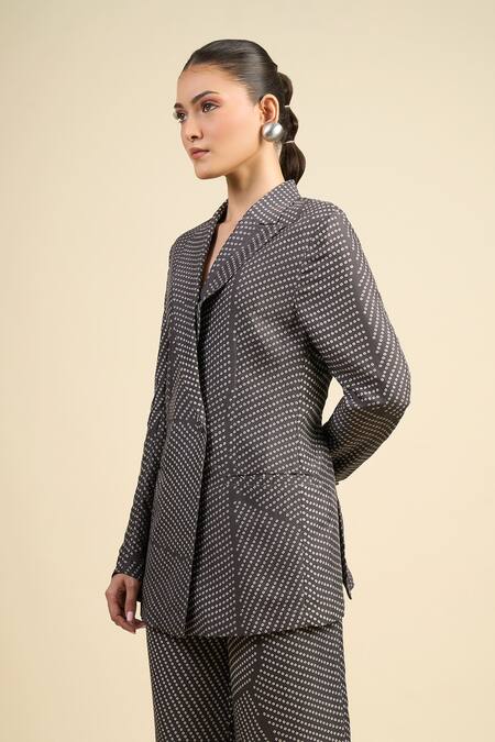 Divyam Mehta_Black Silk Collared Coal Vegan Pant Set _Online_at_Aza_Fashions