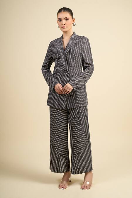 Buy_Divyam Mehta_Black Silk Collared Coal Vegan Pant Set _Online_at_Aza_Fashions