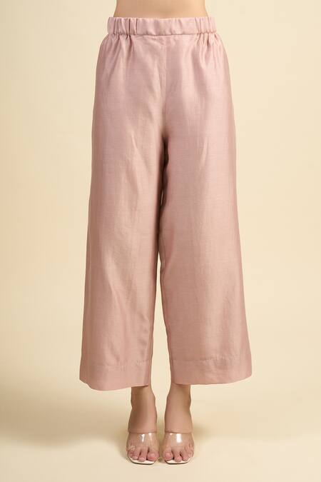 Divyam Mehta_Pink Chanderi Round Neck Straight Kurta Set _at_Aza_Fashions