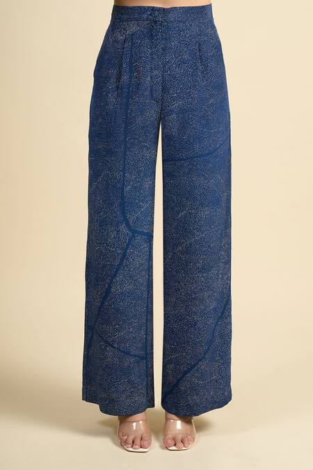 Buy_Divyam Mehta_Blue Chiffon Round Neck Straight Kurta Set _Online_at_Aza_Fashions