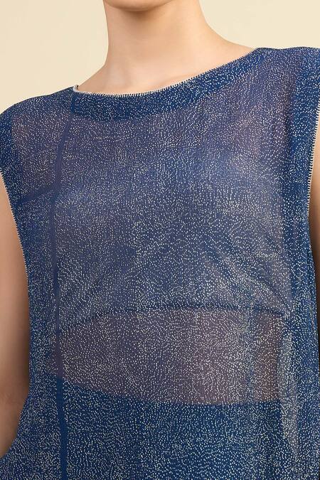 Shop_Divyam Mehta_Blue Chiffon Round Neck Straight Kurta Set _Online_at_Aza_Fashions