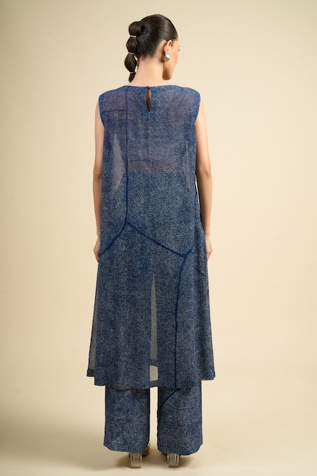 Divyam Mehta Blue Chiffon Straight Kurta Set 