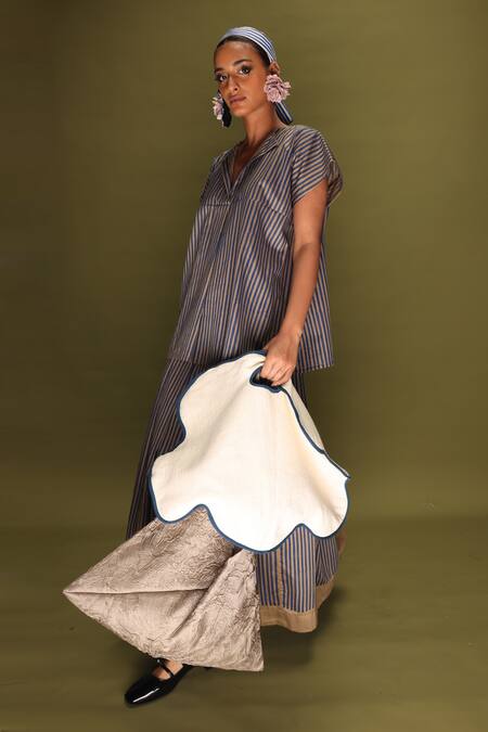 Stoique_Blue Cotton Collared Striped Italian Top _Online_at_Aza_Fashions