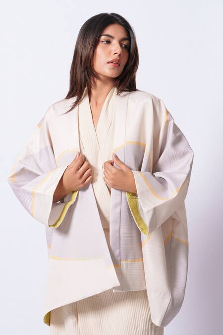 Shop_Stoique_Ivory Crepe Designer Kimono _Online_at_Aza_Fashions