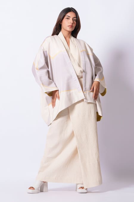 Stoique Ivory Crepe Designer Kimono 