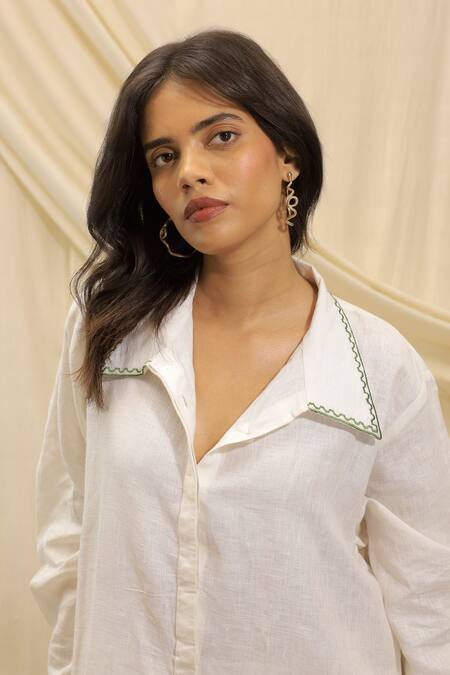 Buy_Akashi Clothing_White Linen Collared Shirt Dress _Online_at_Aza_Fashions