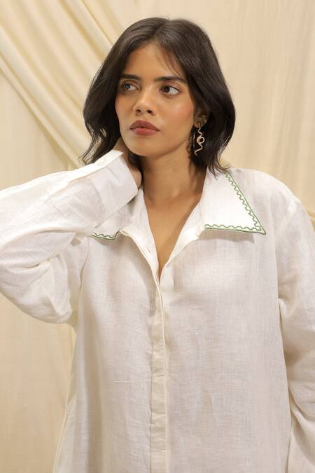 Shop_Akashi Clothing_White Linen Collared Shirt Dress _Online_at_Aza_Fashions