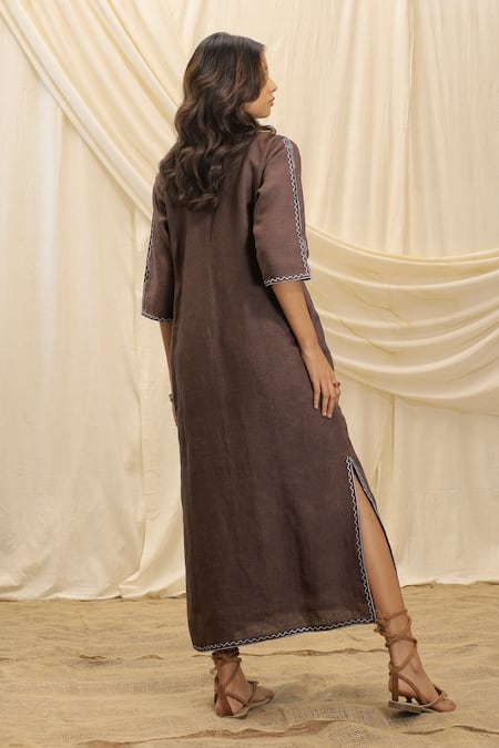 Akashi Clothing Brown Linen Midi Dress 