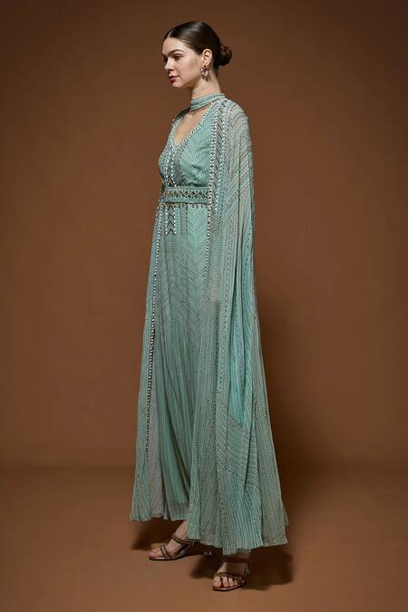 Buy Nirraamyaa Aqua Viscose, Georgette Rhinestones V-neck Blue Embellished Gown Online at Aza Fashions Buy_Nirraamyaa_Aqua Viscose, Georgette Rhinestones V-neck Blue Embellished Gown _Online_at_Aza_Fashions