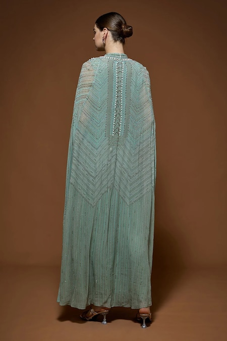 Nirraamyaa Aqua Blue Rhinestone Embellished Gown 