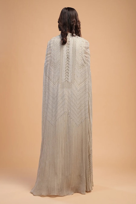 Nirraamyaa Ivory Rhinestone Embellished Gown Set 